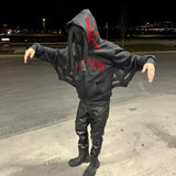 Advbridge black men streetwear Autumn and Winter New Dark Rhinestone Letter Y2K Full Zipper Wings Clothes Retro Loose Hoodie Sweater