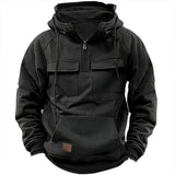 Advbridge Autumn Winter Men's Hoodie Multi Pocket Long Sleeve Zipper Hooded Pullover European Retro Tops Vintage Safari Style Sweatshirts
