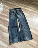 Advbridge 2024 American Retro Striped Washed Baggy Jeans Women Y2K Harajuku Street Hip Hop Anime Print Trend Straight Wide Leg Pants Men