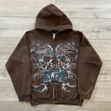 Advbridge Y2k Women's Long Sleeved Hoodie Oversize Streetwear Sweatshirt Dark Hip Hop Punk Pattern Printed Vintage Harajuku Trendy Wear