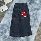 Advbridge 90s Streetwear Jeans Streetwear Y2K Mens Hip Hop Graphic Print Retro Blue Baggy Jeans Denim Pants New Gothic High Waisted Wide Trousers 1017