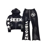 Advbridge y2k long sleeved pullover hoodie pant set sweatshirt jacket personalized printed pattern streetwear school outfit hip-hop punk