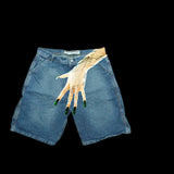 Advbridge 90s Streetwear Gothic Finger Hip Hop Graphic Print Denim Shorts Y2k Retro Blue Baggy Gym Shorts Fashion Streetwear Jorts Men Basketball Shorts