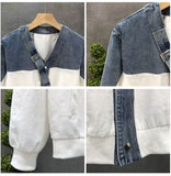 Advbridge Autumn Denim Patchwork Jacket For Men Luxury Designer V-neck Top 2024 Fashion Loose Jackets Coat Outerwear Handsome Streetwear