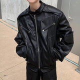 Advbridge American Vintage High Street Leather Jacket Men Long Sleeve Stand Collar Motorcycle Tops Spring Autumn Fashion Handsome PU Coat
