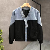 Advbridge Autumn Denim Patchwork Jacket For Men Luxury Designer V-neck Top 2024 Fashion Loose Jackets Coat Outerwear Handsome Streetwear