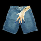 Advbridge 90s Streetwear Gothic Finger Hip Hop Graphic Print Denim Shorts Y2k Retro Blue Baggy Gym Shorts Fashion Streetwear Jorts Men Basketball Shorts