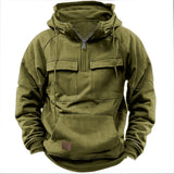 Advbridge Autumn Winter Men's Hoodie Multi Pocket Long Sleeve Zipper Hooded Pullover European Retro Tops Vintage Safari Style Sweatshirts