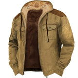 Advbridge Winter Warm Hoodie Men Brown Lining Plush Thickened Jacket Multi Pocket Zipper Cardigan hooded Coat Loose Oversize Outerwear