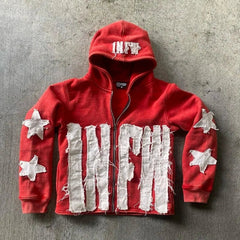 Advbridge 90s Streetwear Trendy Brand Crying Face Letter Embroidered Zipper Hoodie Men Y2k Retro Harajuku Jacket Hip-hop Rock Casual Oversized Sweatshirt