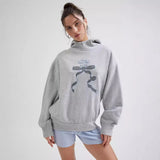 Advbridge Y2k Long Sleeved Pullover Hoodie Cartoon Bow Embroidery Tops Streetwear Vintage Hoodie School Outfit Punk High Street Ootd New