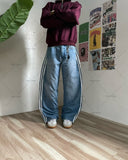 Advbridge 2024 American Retro Striped Washed Baggy Jeans Women Y2K Harajuku Street Hip Hop Anime Print Trend Straight Wide Leg Pants Men