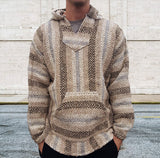 Advbridge Vintage Ethnic Striped Knit Hooded Sweatshirt Men Fall Long Sleeve Big Pocket Hoodies Harajuku Top Pullover Coat Streetwear