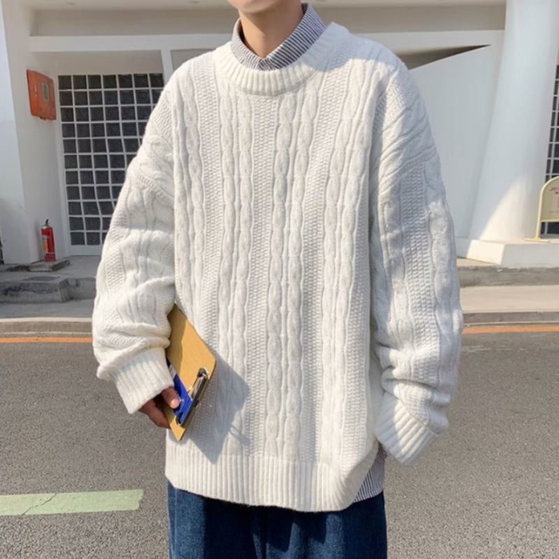 Advbridge Pullover sweater men autumn winter pure color simple retro crewneck sweater lazy wind twist thread coat