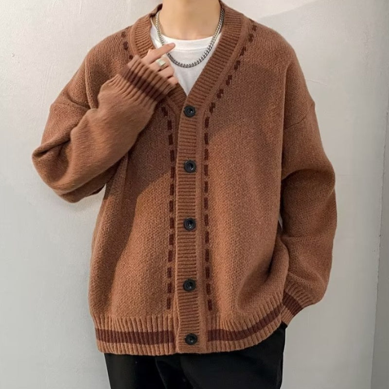 Advbridge V-neck sweater Cardigan men's autumn and winter casual Korean sweater coat loose line sweater Japanese retro trend Korean sweate