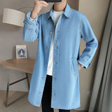 Advbridge Vintage Denim Trench Coat Men Medium Long Styles Loose Tops Windbreaker Autumn Winter With Plush Thickening Overcoat Jacket