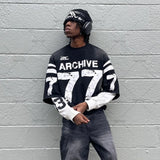 Advbridge High Street Fashion Clothing FakeTwo-piece Y2K Retro Digital Print Long-sleeved T-shirt Men American Classic Loose Versatile Top