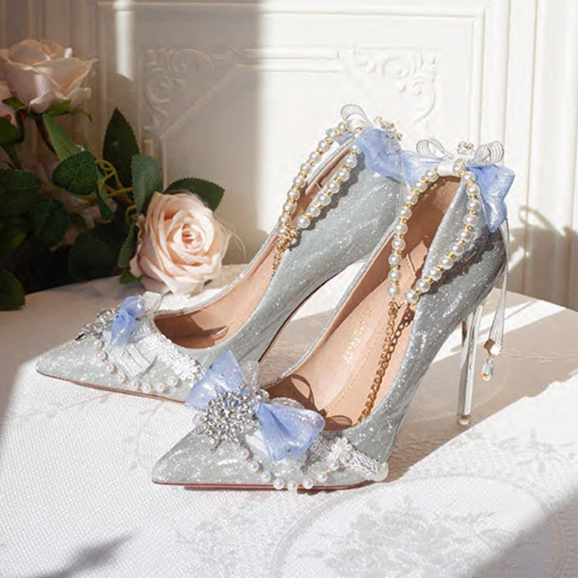 High Heels Silk Butterfly Knot Women Wedding Shoes