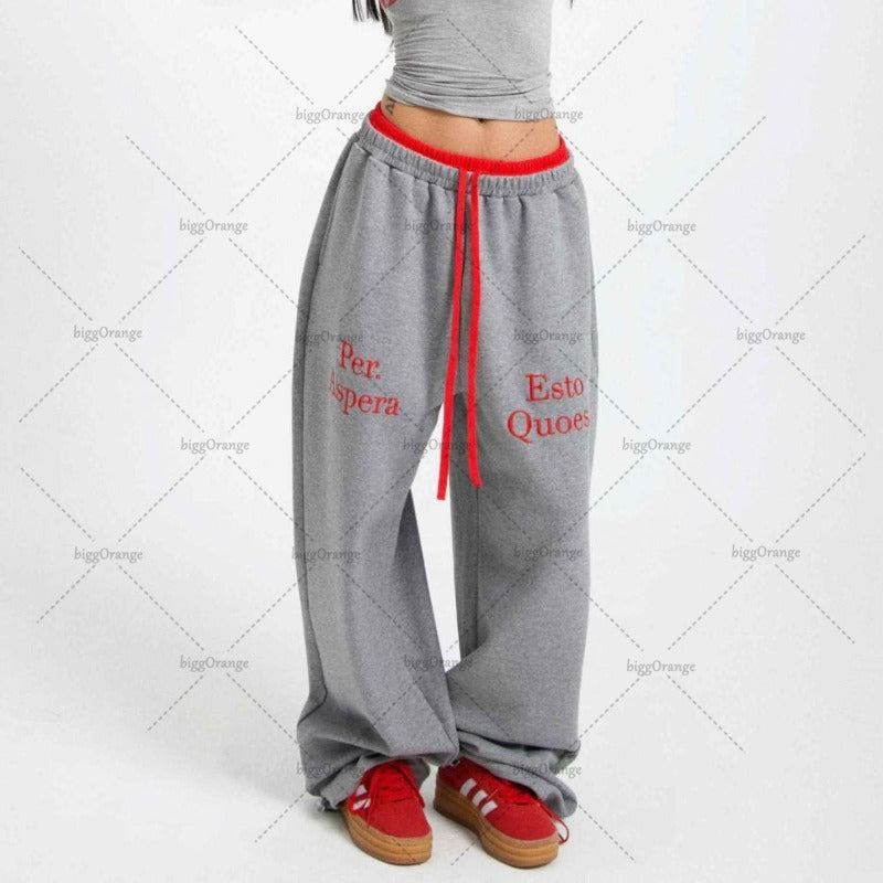 Advbridge Y2K Harajuku American Street Style Contrasting Color Splicing Straight Pants Women Retro Letter Print Baggy Hip Hop Sweatpants