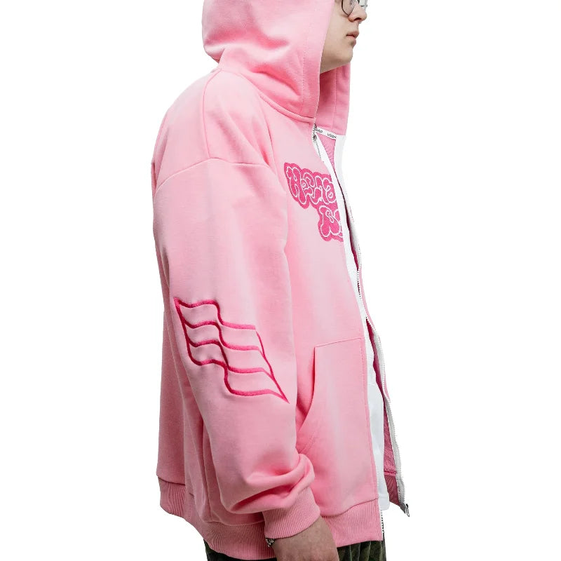 Advbridge Y2K Fashionable Retro Zipper Hoodie Street Top Pink Embroidered Letters Oversized fall Hip Hop High Street Men Women Sweatshirts