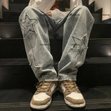 Advbridge 90s Streetwear Y2k streetwear men baggy jean American high street trend star patch straight loose versatile wide-leg pant for mopping the floor