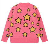 Advbridge winter commuter y2k retro oversize pink star long sleeve jumper hip hop punk back school outfit sweatshirt long sleeve pullover