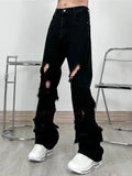 Advbridge Men's American Vintage Distressed Jeans High Street Straight Tube Loose Fitting Pants Ripped Denim Trendy Y2k 1017