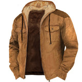 Advbridge Winter Warm Hoodie Men Brown Lining Plush Thickened Jacket Multi Pocket Zipper Cardigan hooded Coat Loose Oversize Outerwear