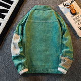 Advbridge High Street Green Denim Patchwork Jacket For Men Autumn Long sleeve Coat New Fashion Retro Casual Loose Jeans Tops Clothing