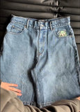 Advbridge 90s Streetwear Women Retro Kawaii Cartoon Embroidery Shorts Blue Washed Street Hip Hop Baggy Denim Shorts Y2k Jorts Pantalones Cortos De Mujer
