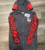 Advbridge Y2K Harajuku Retro Gothic Skull Print Zipper Hoodie Rock Punk Style Oversized Sweatshirt Men Loose Hip-hop American Streetwear