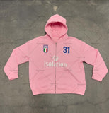 Advbridge 2024 Trendy Street Trend Brand Clothing Hip-hop Punk Style Letter Print Zipper Hoodie Men Pink Casual Retro Oversized Sweatshirt