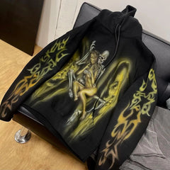 Advbridge Y2K Women's Clothing Hoodies Sweatshirt Long Sleeve Pullover High Street Dark Vintage Terrifying Skull Tops Oversize Streetwear