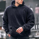 Advbridge Flannel Hoodie Men Winter Lamb Fur Solid Color Hooded Pullover INS Style Fashion Loose Warm Tops Sweatshirt Youth Streetwear