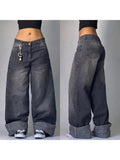 Advbridge American Harajuku Retro Washed Black Baggy Jeans Men And Women Y2K Street Fashion Leisure Gothic High Waisted Wide Leg Trousers