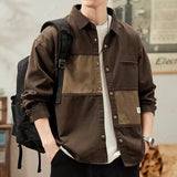 Advbridge American Vintage Denim Shirt For Men Heavy Weight Patchwork Jacket Spring Autumn Trendy Loose Shirts Coat Streetwear Casual Top