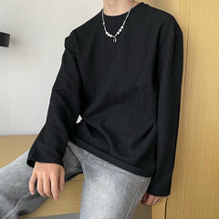 Advbridge Autumn leather pleating solid long sleeve T-shirt men's plate ins soft round innernertrend