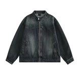 Advbridge American Vintage Washed Denim Jacket For Men Spring Autumn High Street Stand Collar Long Sleeve Loose Top Retro Trend Coat