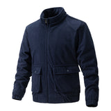 Advbridge High Quality Men's Corduroy Jacket Stand Collar Pocket Solid Stripe Zipper Coat  Autumn Winter Warm Outdoor Jackets For Men
