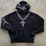 Advbridge Gothic Punk Graphic Print Oversized Sweatshirt Hip-Hop Rock Black Casual Loose Hoodie Men Trendy Harajuku Retro Y2K Streetwear