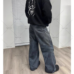 Advbridge Gothic Punk Style Scratched Washed Baggy Jeans Men Y2K Harajuku Retro Loose Casual Straight Pants High Street Fashion Streetwear