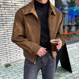 Advbridge Men's elegant solid dark Brown coat, spring high end, American vintage Cargo jacket, suede
