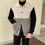 Advbridge Patchwork Knitted Cardigan Sweater Autumn Winter Men's Matching Color Casual Loose Knitwear Fashion Sweaters Warm Coat Versatile