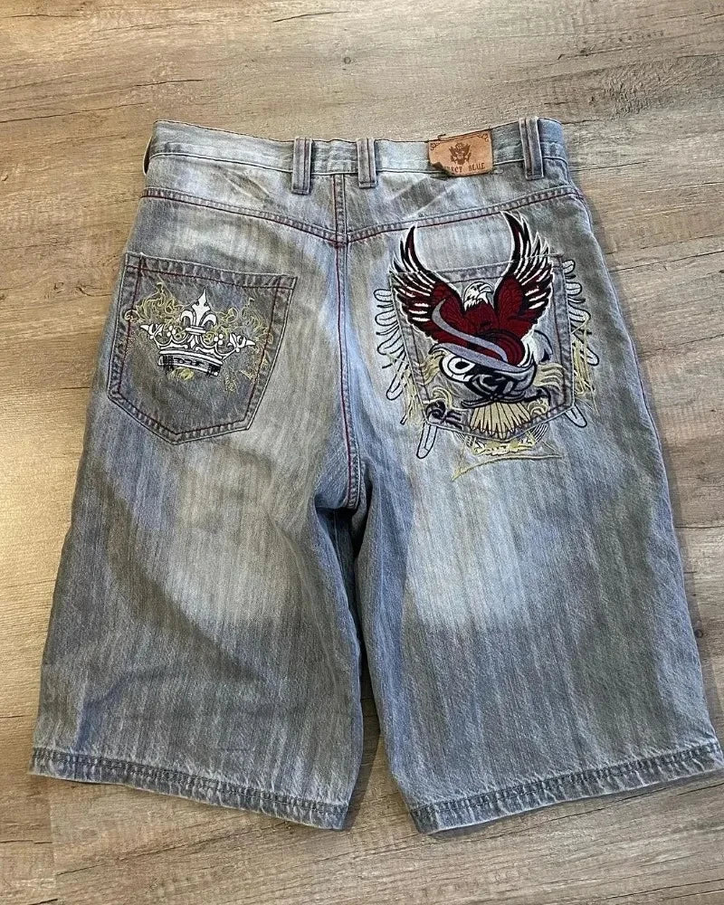 Advbridge 90s Streetwear American New Letter Embroidery Wash Jeans Shorts Y2K Street Fashion Harajuku Vintage Oversized Jeans Male Gothic Punk Shorts