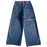 Advbridge 90s Streetwear Jeans Streetwear Y2K Mens Hip Hop Graphic Print Retro Blue Baggy Jeans Denim Pants New Gothic High Waisted Wide Trousers 1017