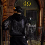 Advbridge 2024 Y2k Long Sleeved Zippered Printed Pullover Hoodie, Hoodie And Pants Two-Piece Streetwear Trendy Outfit, Dark Vintage Outfit