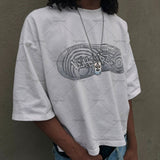 Advbridge Hip-hop Street Fashion Brand Clothing American Retro Classic Sneakers Printed Oversized T-shirt High Street Casual Cotton Tops