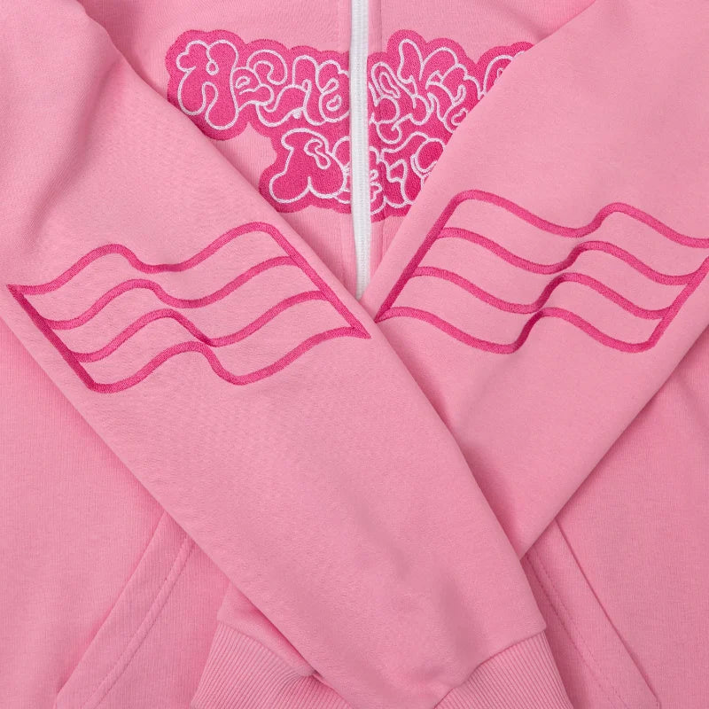 Advbridge Y2K Fashionable Retro Zipper Hoodie Street Top Pink Embroidered Letters Oversized fall Hip Hop High Street Men Women Sweatshirts