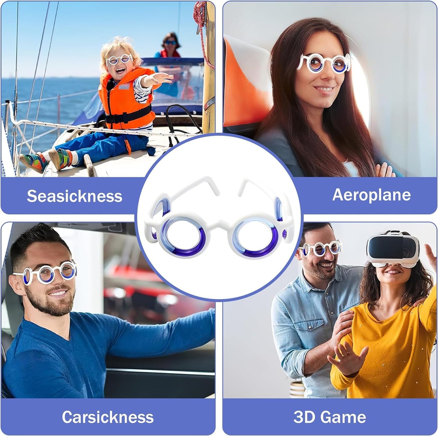 Anti- Motion Sickness Smart Glasses, Ultra-Light Portable Nausea Relief, Reduce Airsick Sickness Seasickness for Sport Travel Gaming, No Lens Liquid Glasses for Adults or Kids