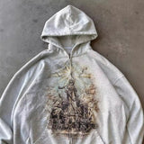 Advbridge Y2k Pullover Long Sleeved Sweatshirt Vintage Printed Pattern Streetwear Tops Vintage Clothes Dark Punk School Outfit Ootd Jacket